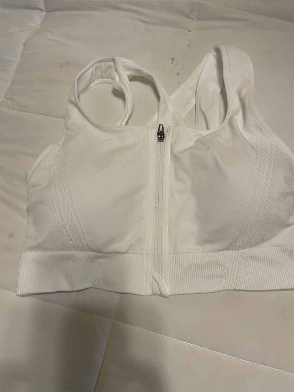 Avia White Front-Zip Sports Bra with Wide Band
